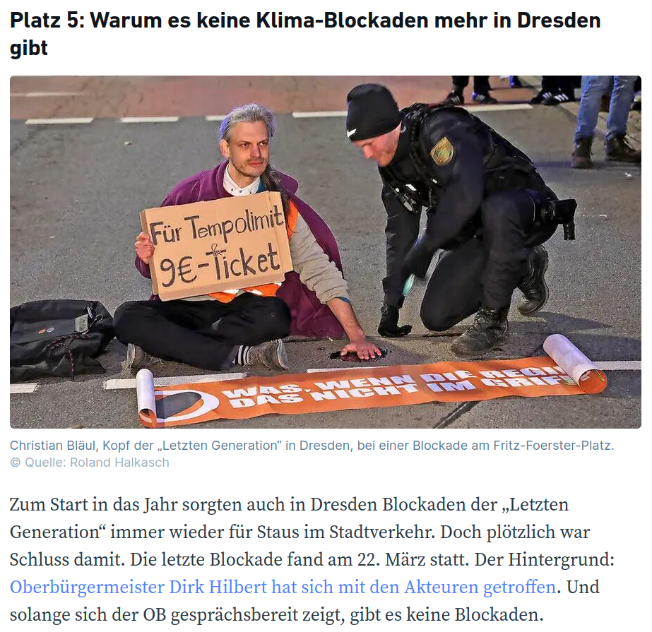 Foto des Zeitungsartikels „Platz 5: Warum es keine Klima-Blockaden mehr in Dresden gibt“